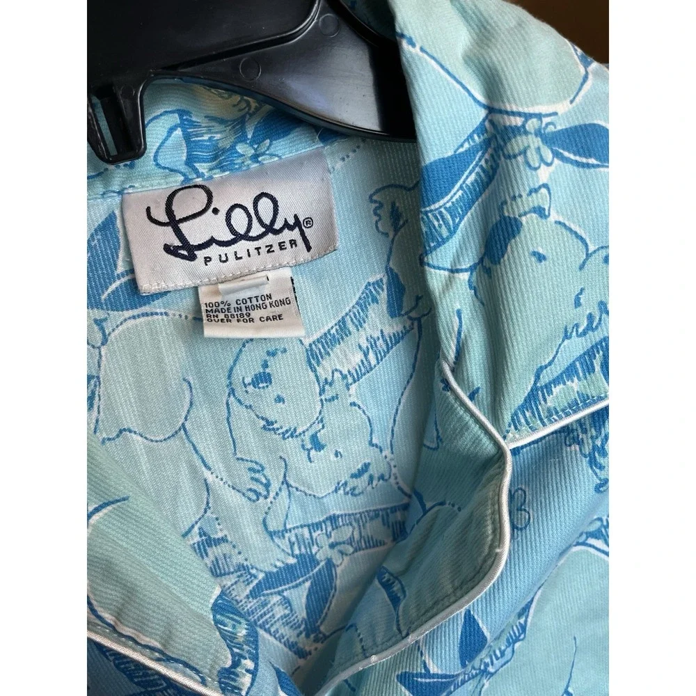 Vintage Lilly Pulitzer Pajama Set Size S Blue Koala Bear Print Long Sleeve
